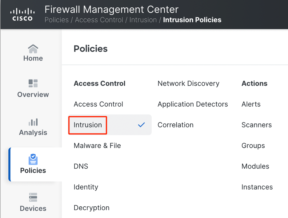 Navigating to Intrusion Policy