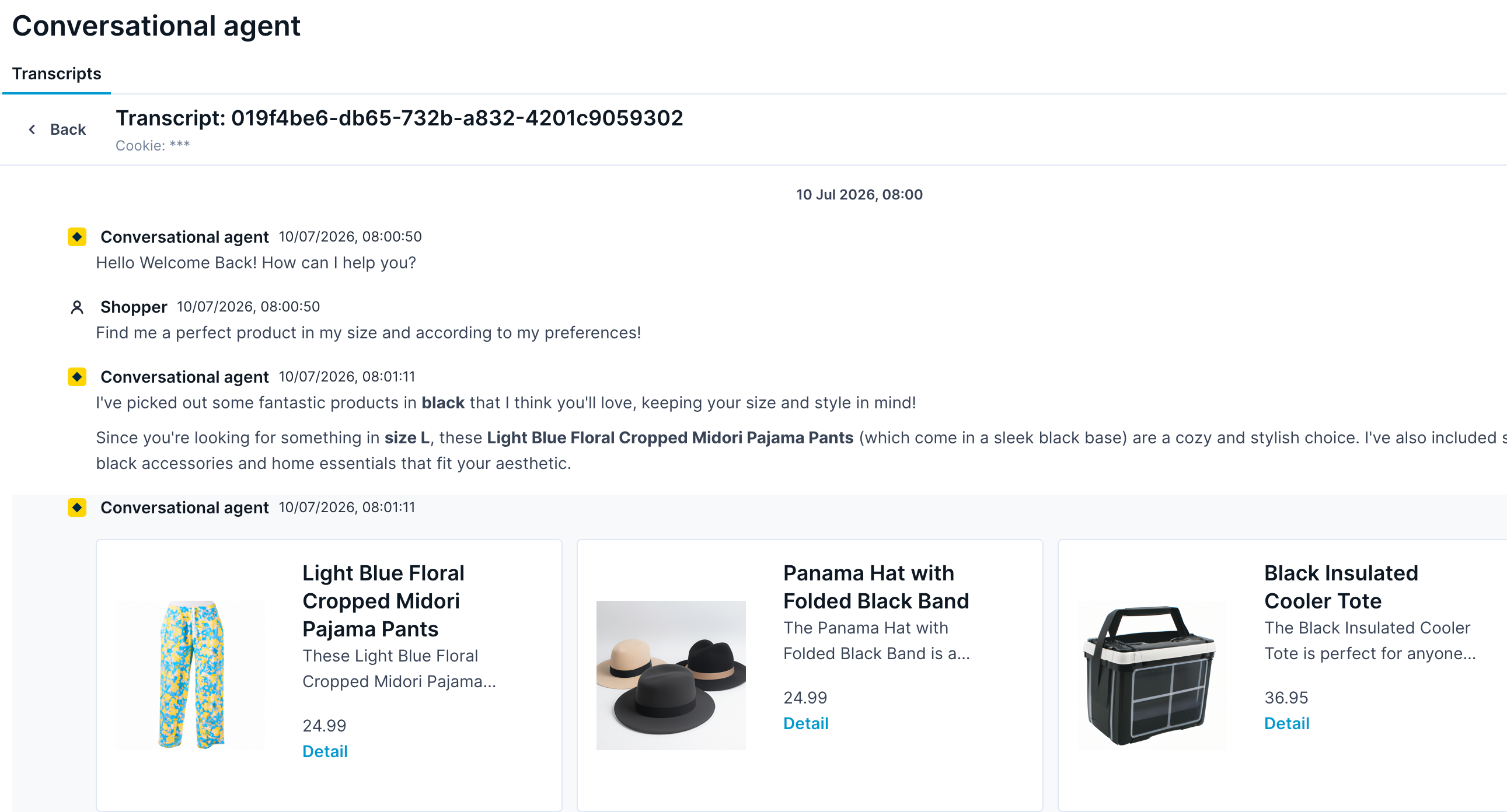 View the agent's interaction with your shoppers.
