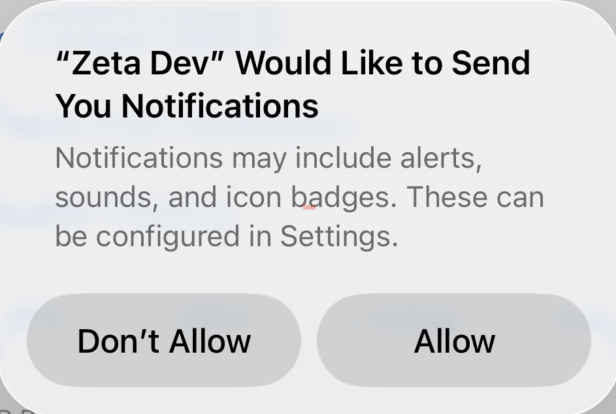push permission dialog box iOS