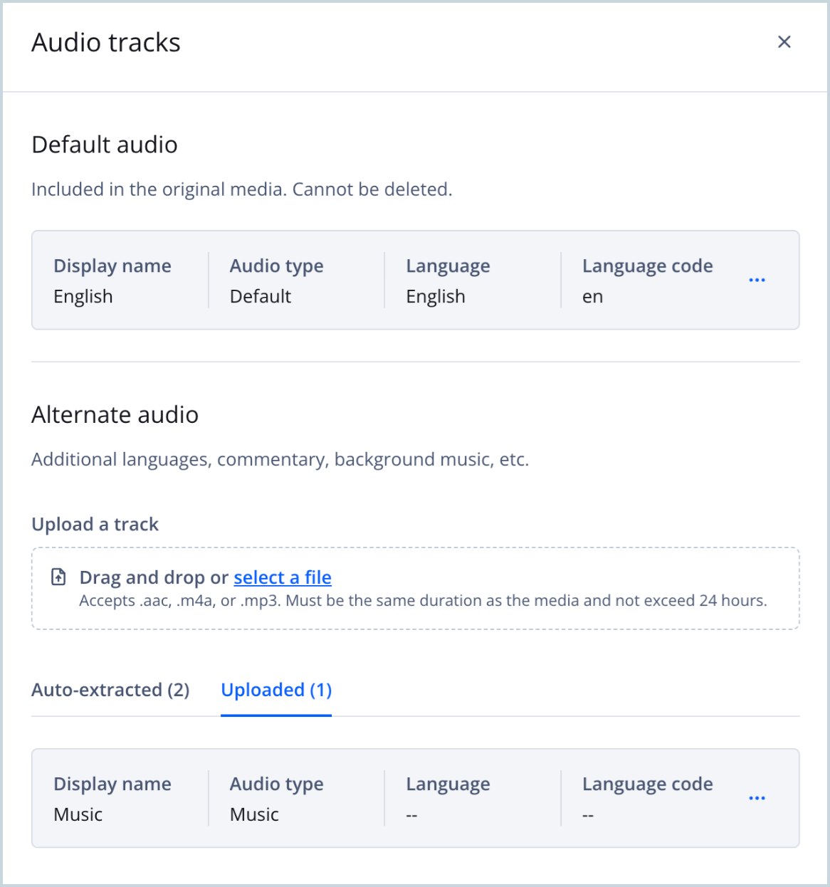 Audio tracks panel