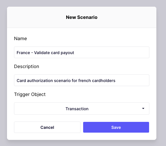 Scenario creation modal