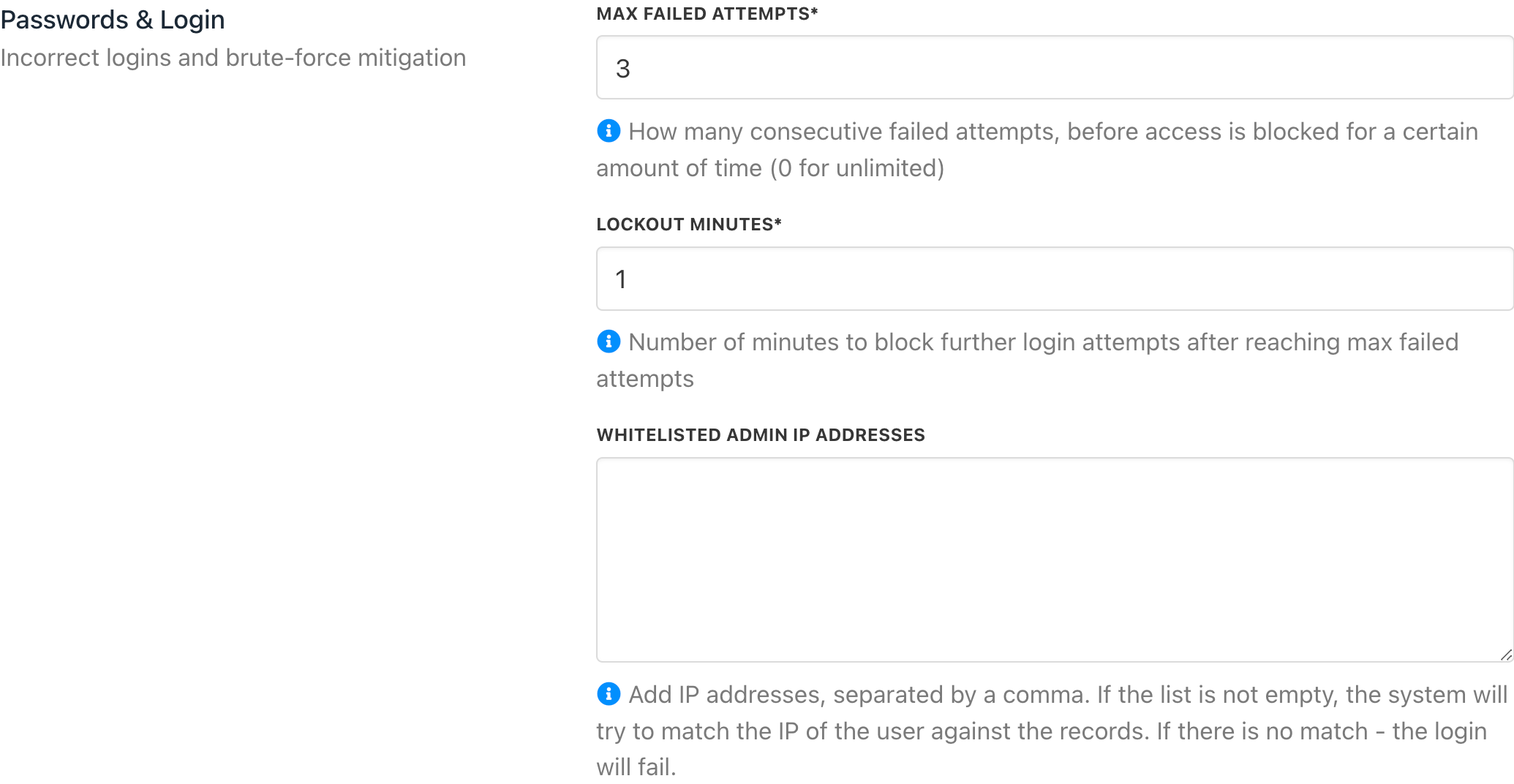 to manage login attempts and IP Address Whitelis