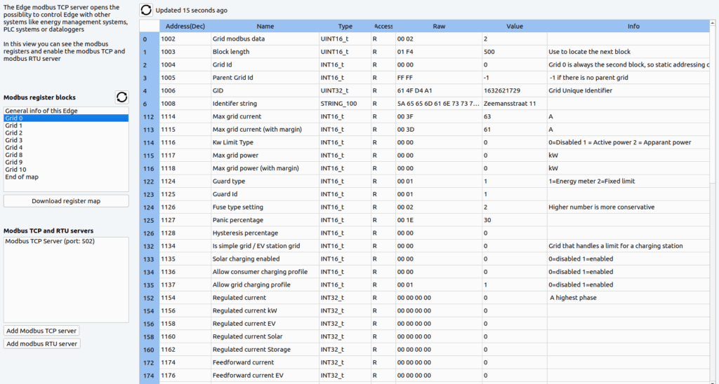 Modbus server configuration