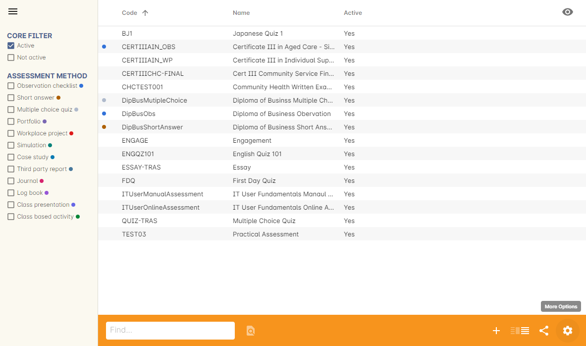 Figure 412. Assessment tasks list view