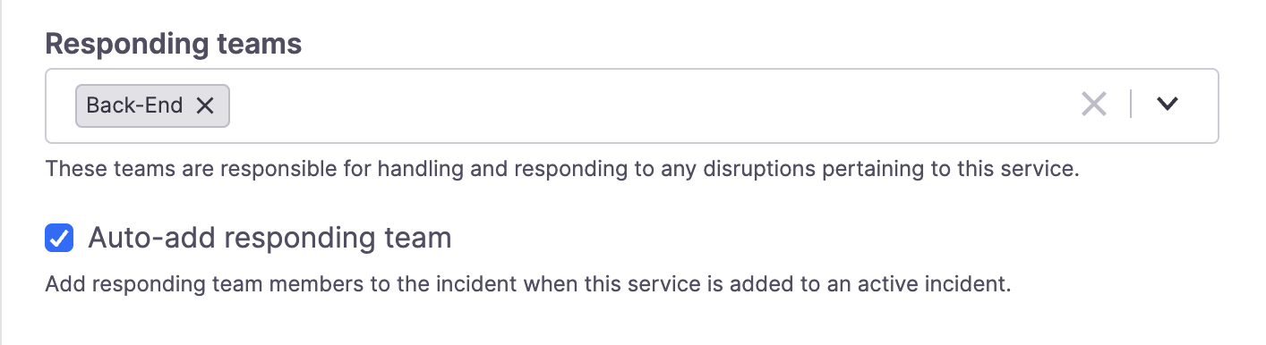Auto-add responding team setting for a service/functionality
