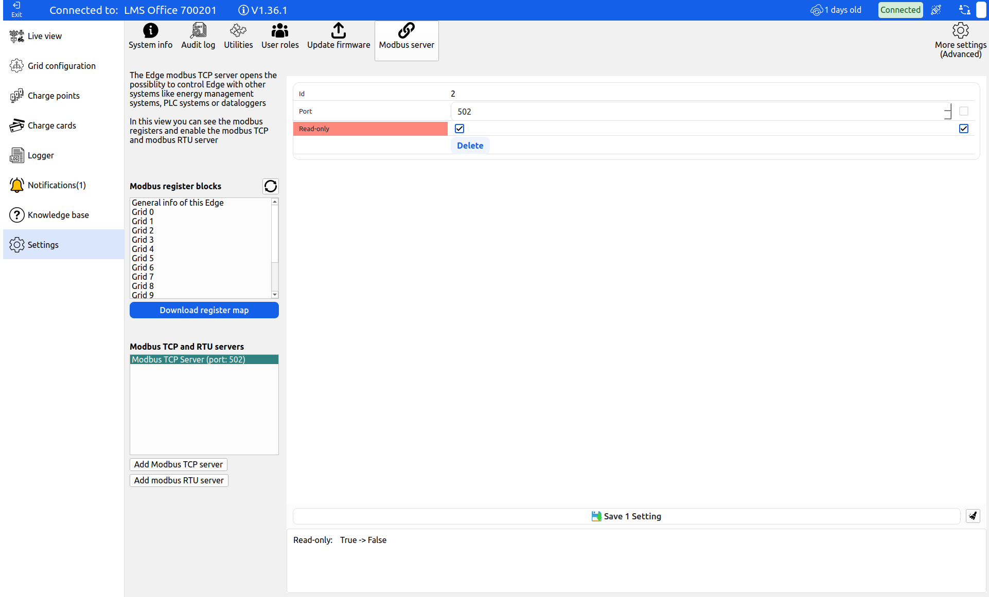 Screenshot of the Grid 0 block register map used for load balancer integration