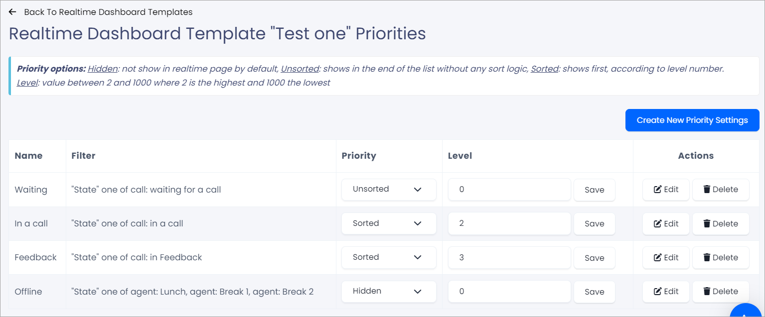 Screenshot of the template priority settings