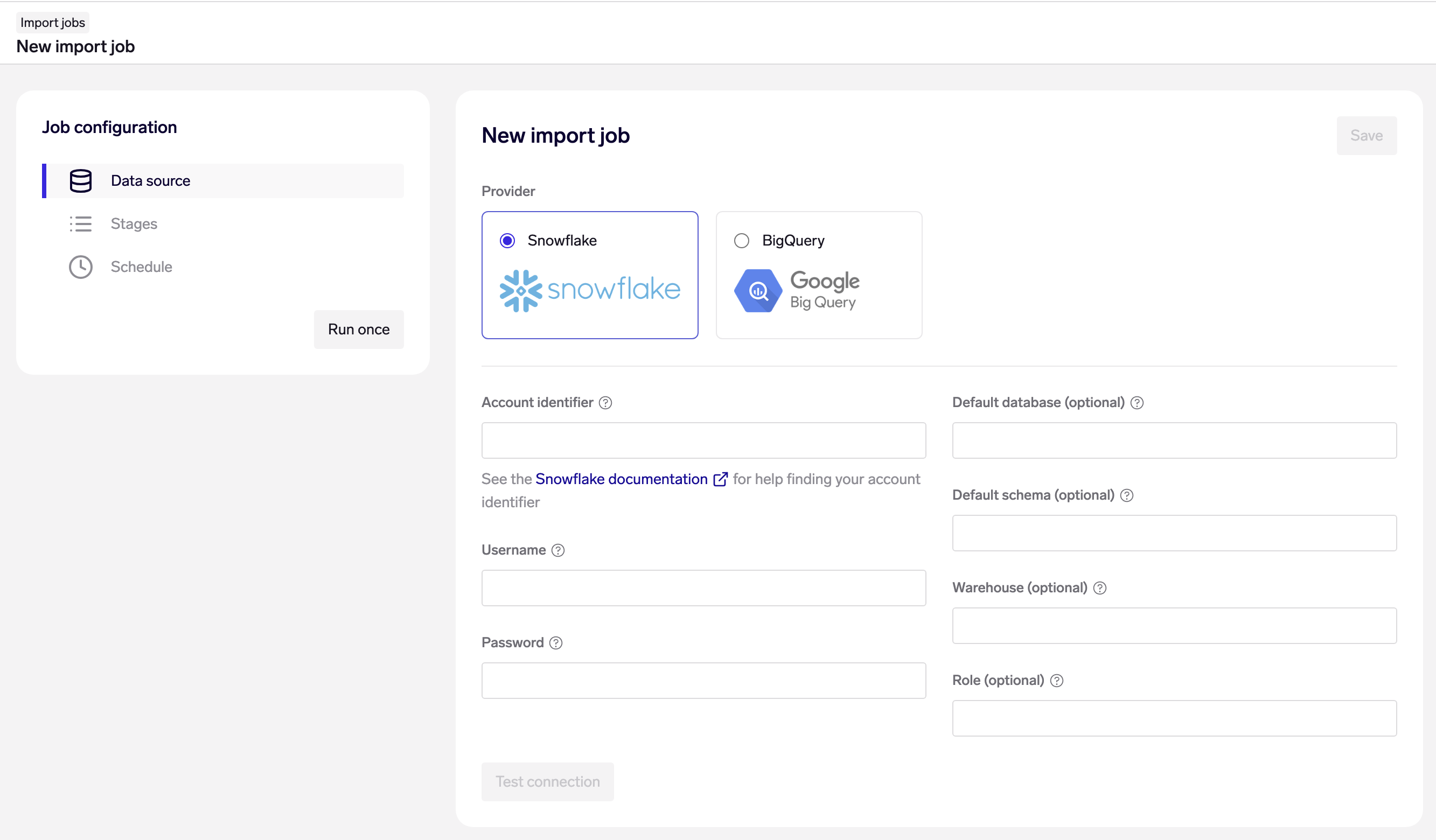 Import Jobs allow you to easily integrate with your data warehouse