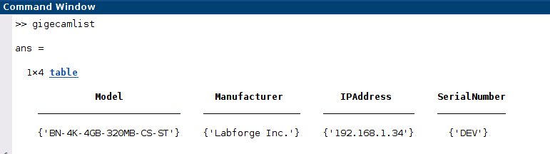 A Bottlenose camera as listed from MATLAB®