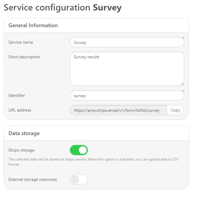 Service configuration in Stripo