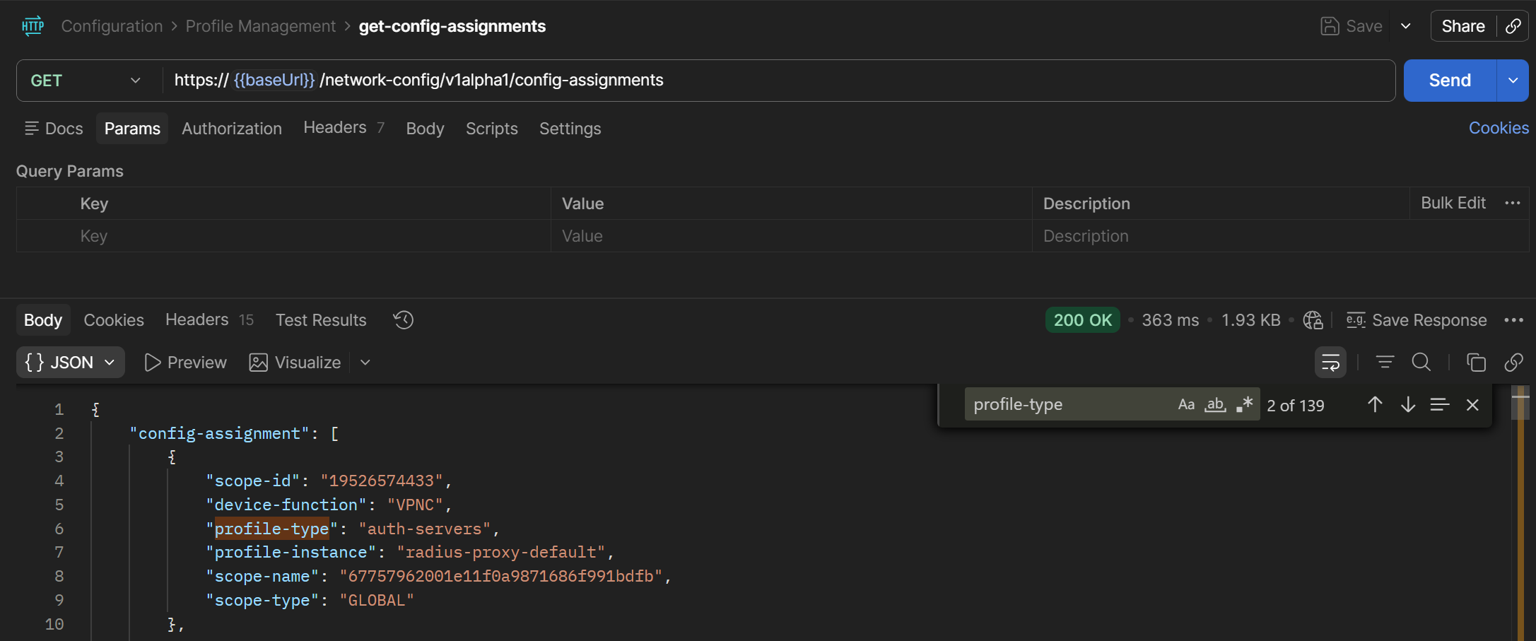 Postman Retrieve Config Assignments Example