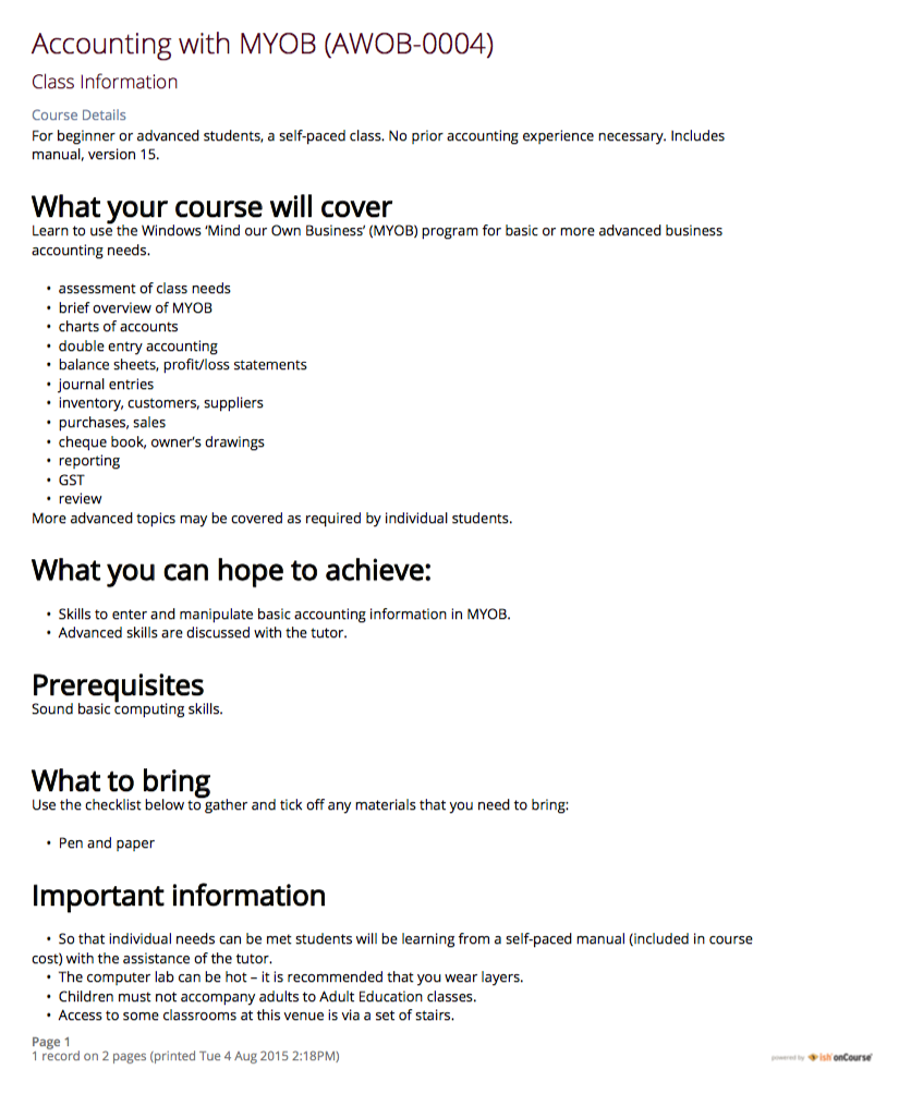 Figure 304. Example of class information PDF