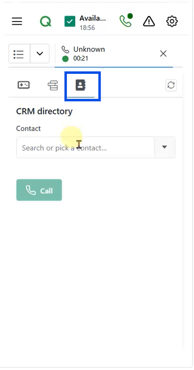 CRM Directory during an active interaction
