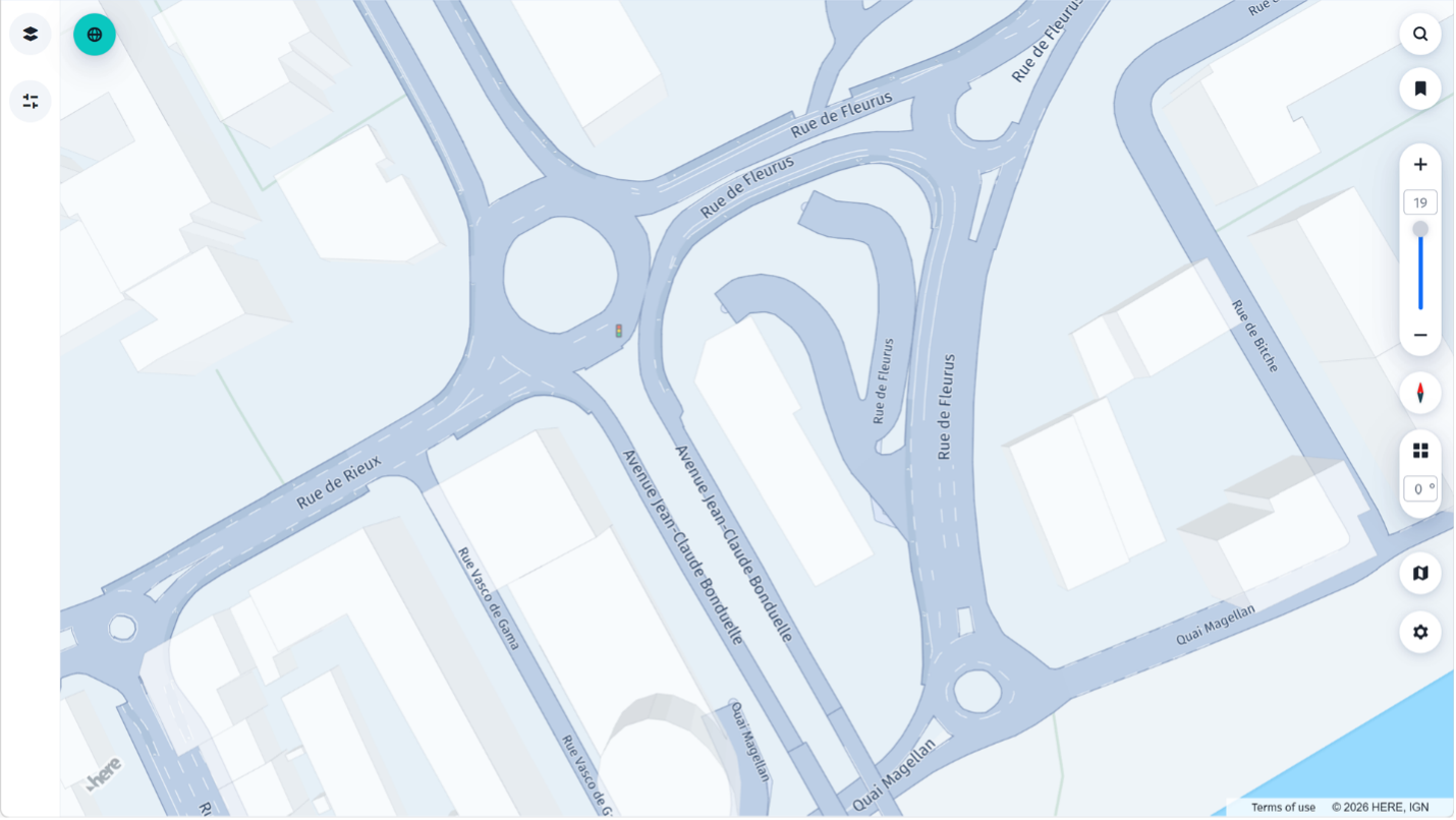 Zoom level 19 showing HD roads