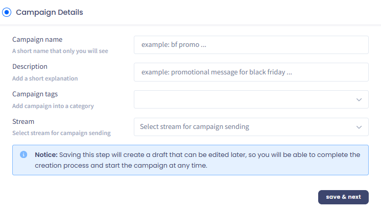 Screenshot of the Campaign Details section