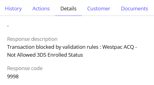 The error code and description shown in the OnlinePay transaction details