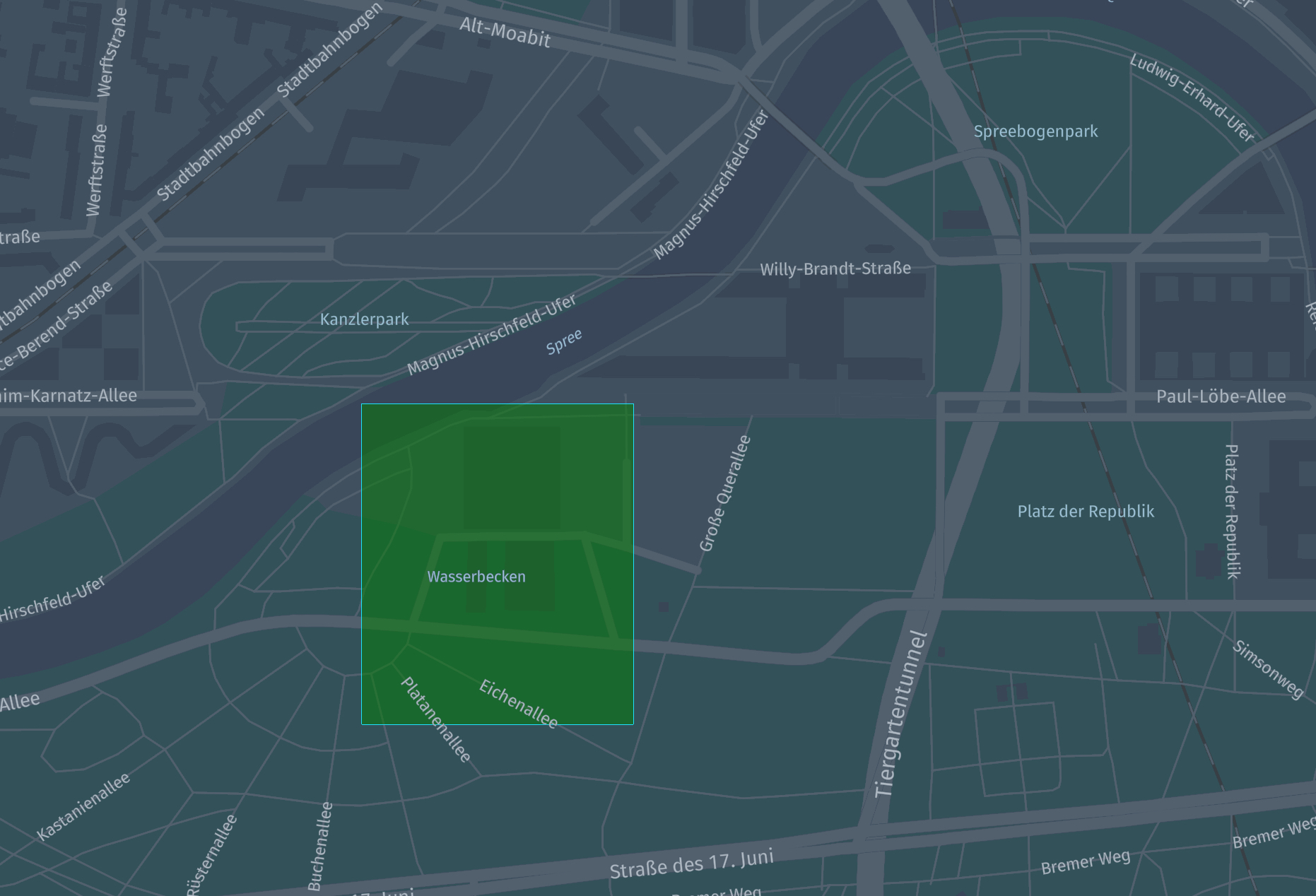 A bounding box on the map