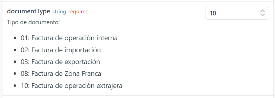 Campo en la api body.information.documentType. [endpoint](https://developer.alanube.co/v1.0-PAN/reference/createinvoices-1)