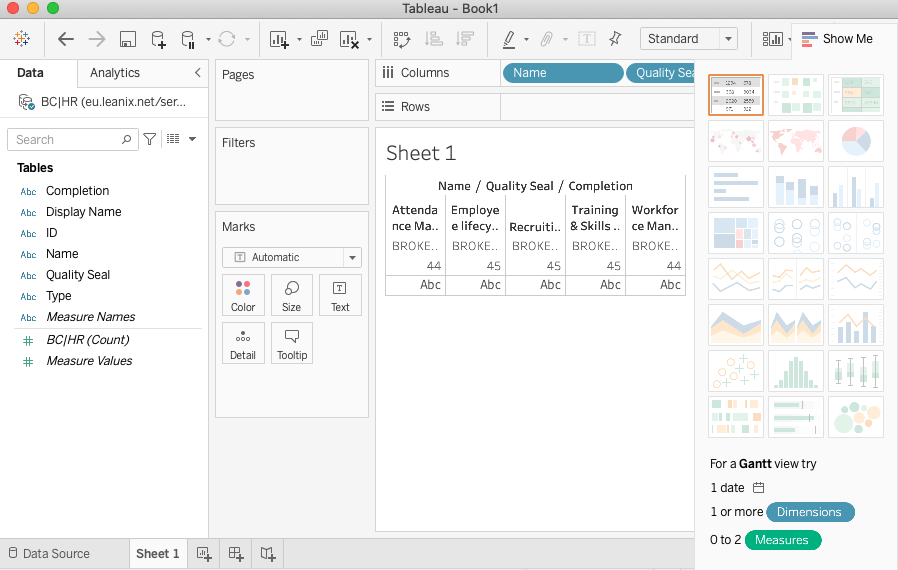 Viewing Saved Searches Within Sheets in Tableau