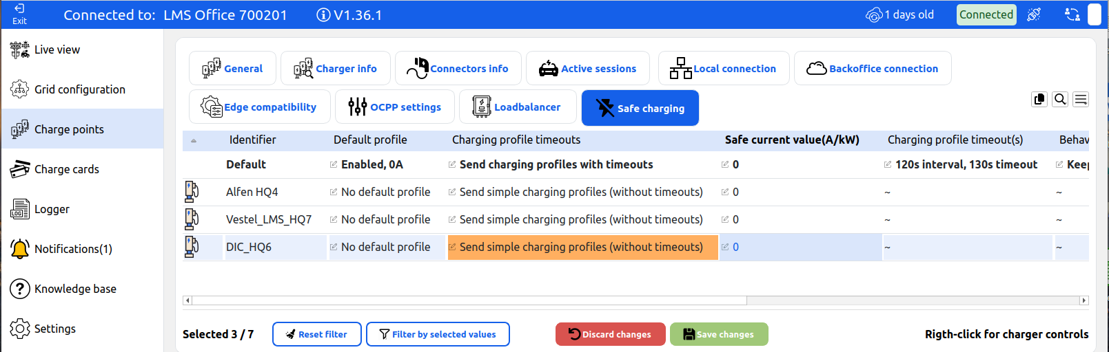 Charging profile timeout options