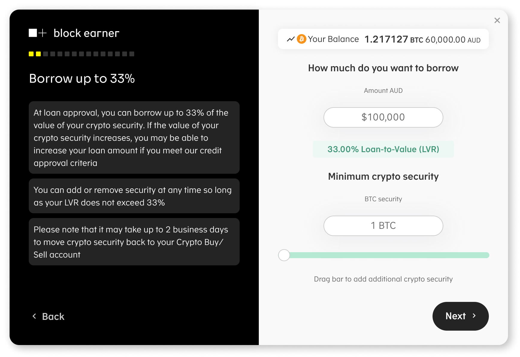 Block Earner - Line of Credit - Borrow Amount Example