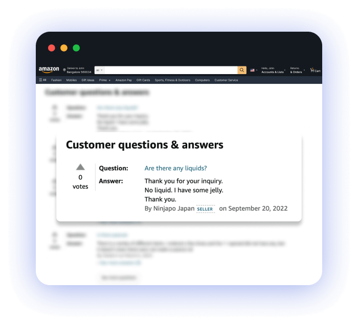 A screenshot of the ScrapeIN Amazon Data API response showing the question answers category. The response provides comprehensive details about product questions and answers on Amazon, including customer inquiries and corresponding responses. The interface presents the information in a well-structured manner, making it accessible and user-friendly.