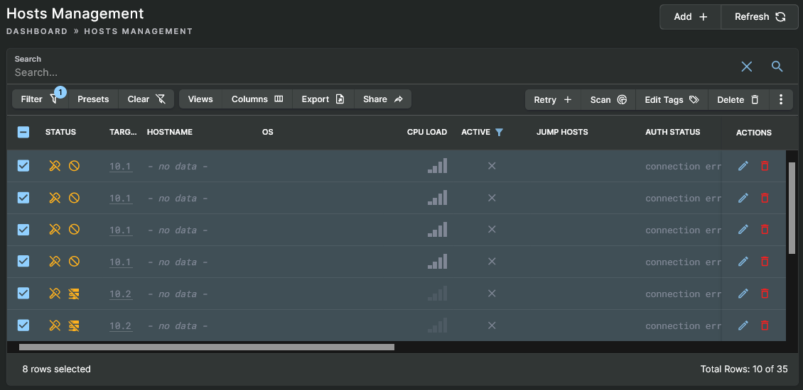 Selecting Inactive Hosts