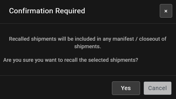 Confirming shipment recalling