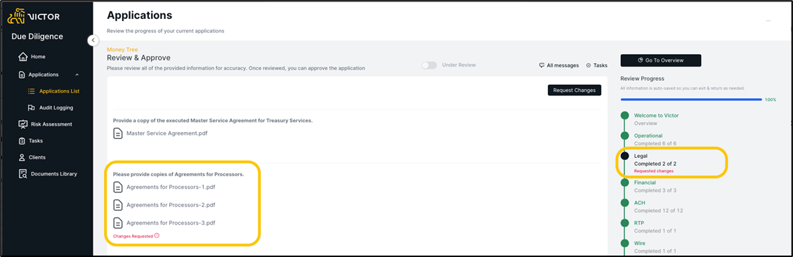 Figure 43. Changes requested icon added to each applicable question