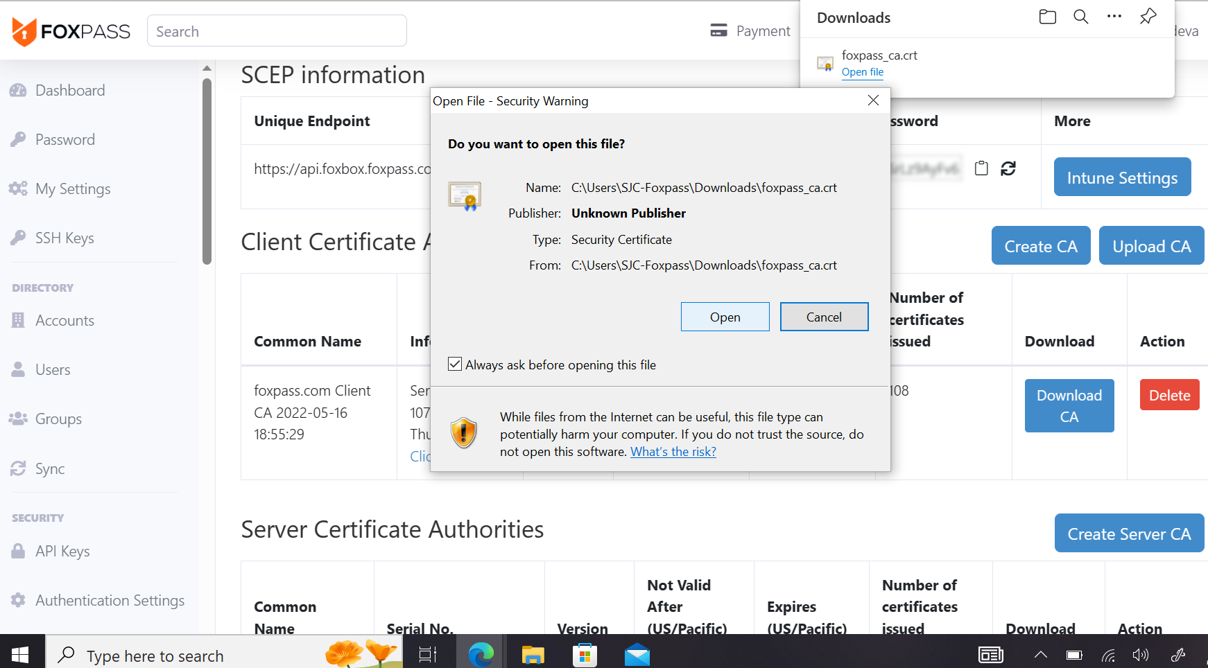 Open Foxpass Client CA