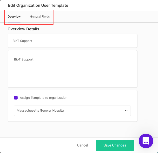 Edit Organization User Template Overview