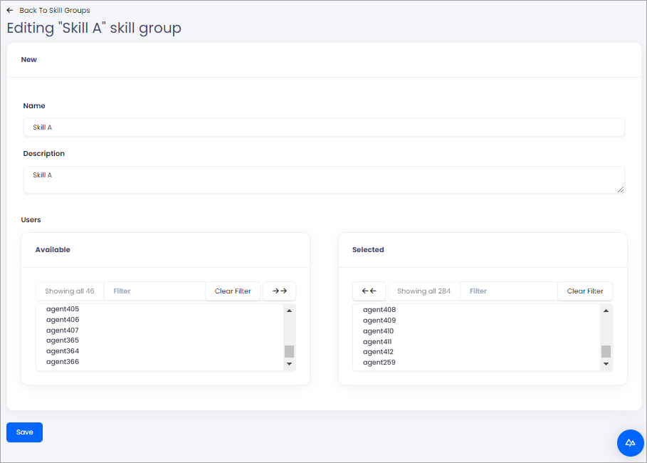 Screenshot of editing skill groups