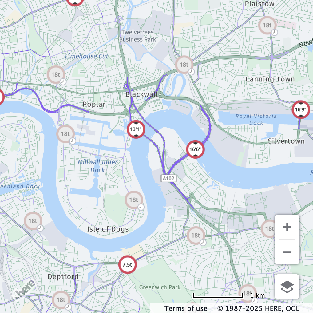 All the active vehicle restrictions are displayed, while the inactive ones are faded.
