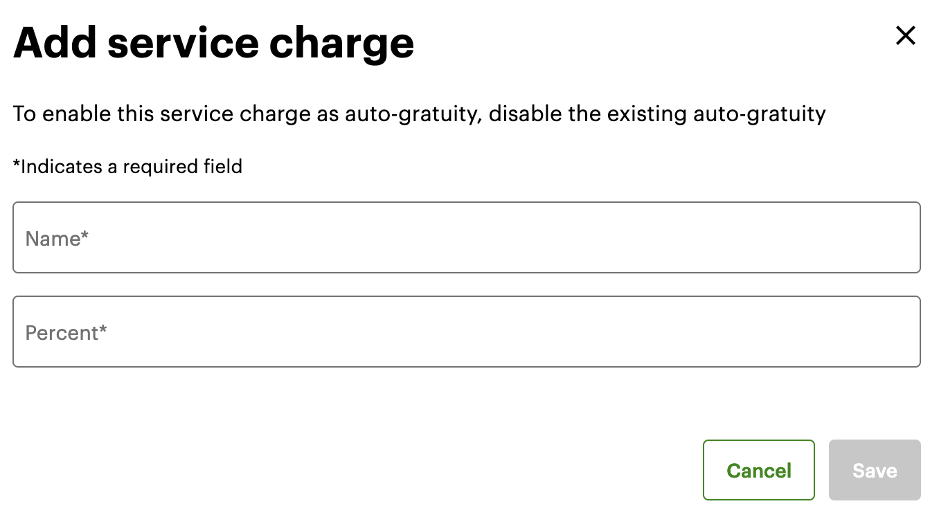 Web dashboard—Add service charge popup