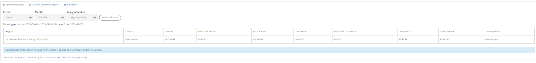 Settlement Report tab