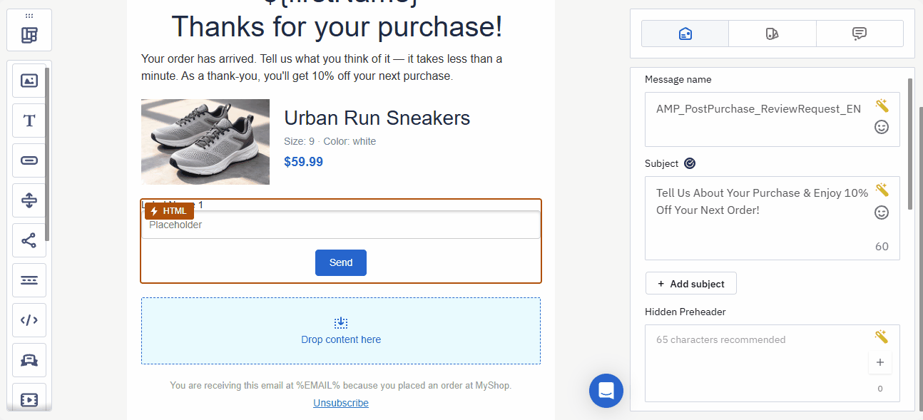 Adding the Button block to the email