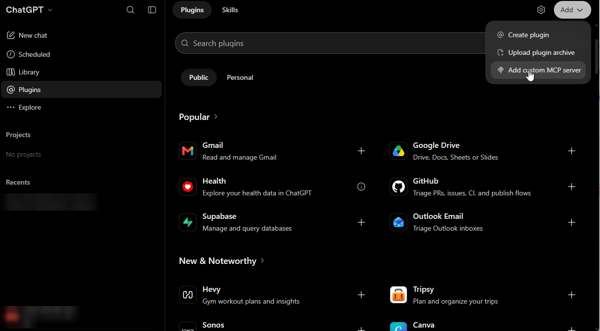 Add custom MCP server in ChatGPT