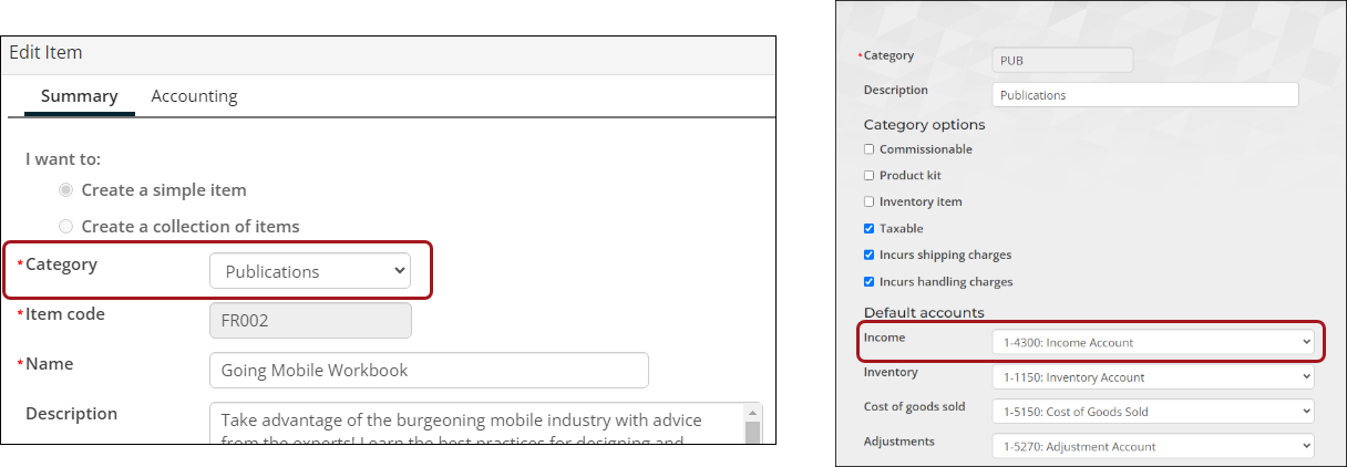 Default Income account for product category