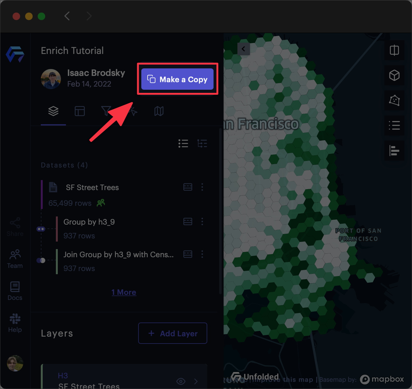 The Copy Map button in Foursquare Studio.