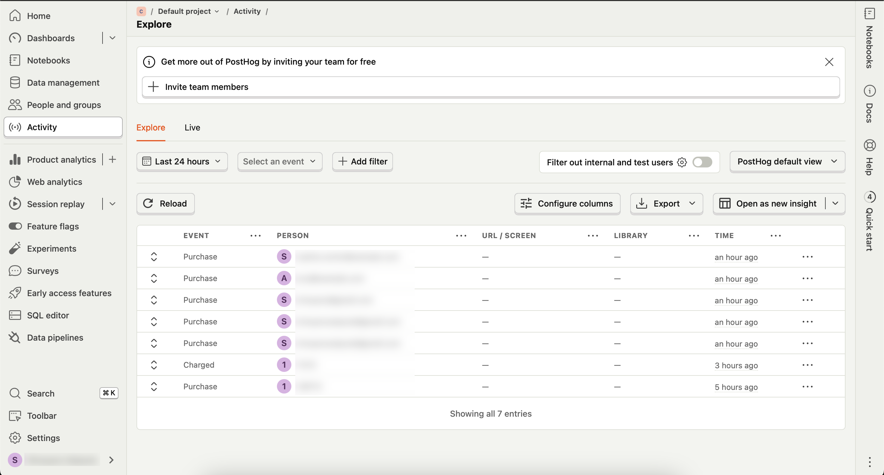 PostHog dashboard