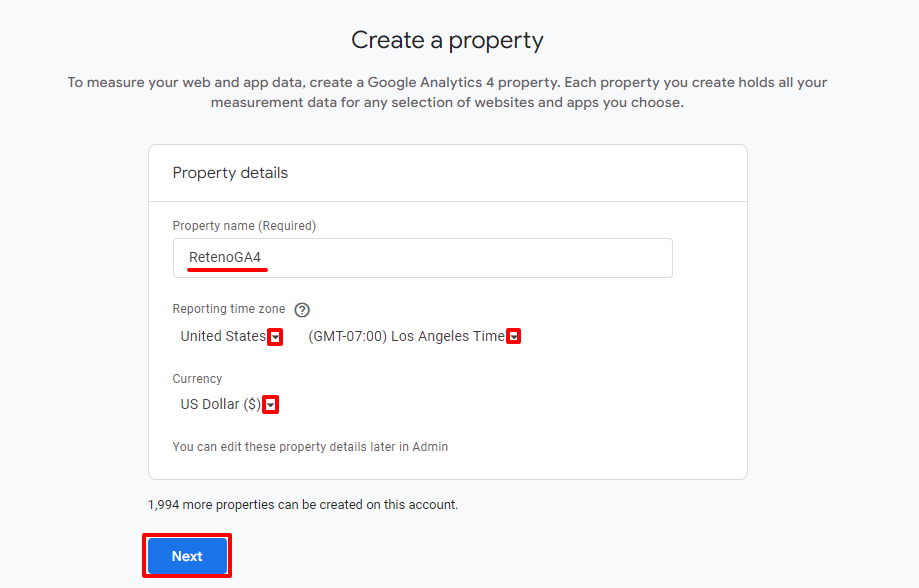 Property setup