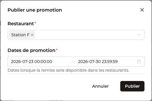 Modale de publication remplie