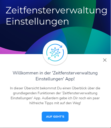 Start eines Übersichtsguides innerhalb der Zeitfensterverwaltung Einstellungen App