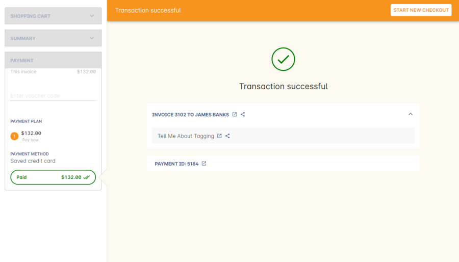 Figure 235. Transaction successful screen in the Checkout