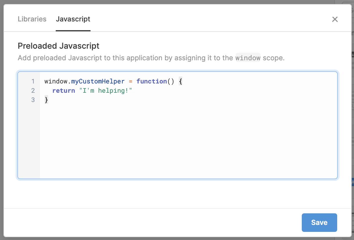 事前に読み込まれたJavaScriptをアプリケーションに追加します