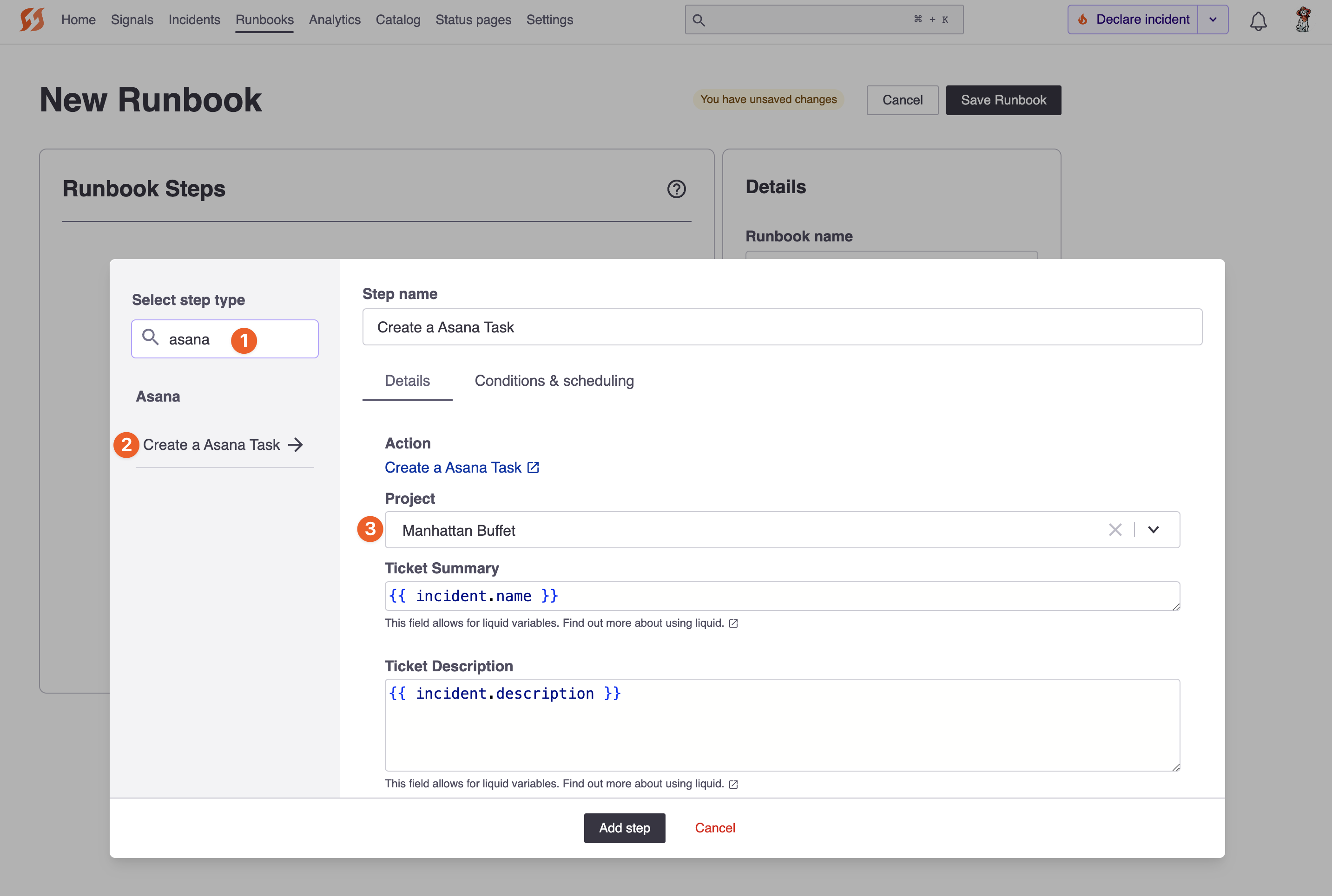 Create Asana tickets from Runbook step