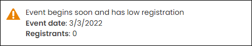 Viewing a Specific Event Low Registration alert example