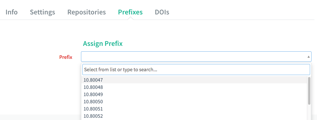 Provider dashboard: Prefixes: Assign Prefix