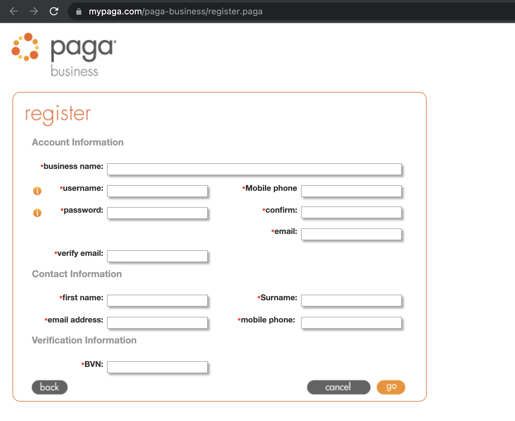 Image 1. 
Register your Paga Business Account to access our API.