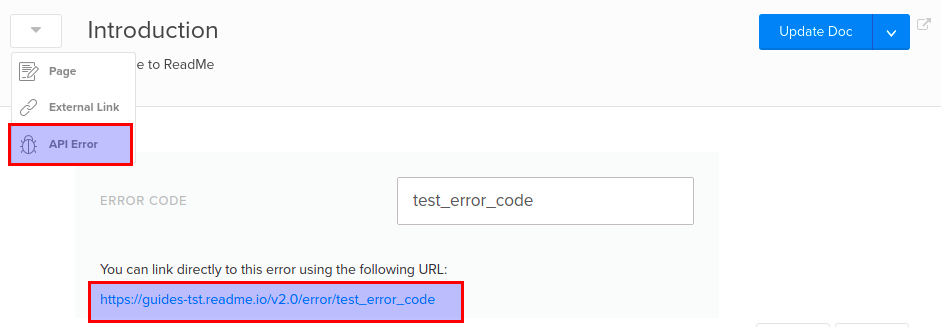 Add API error code to page.